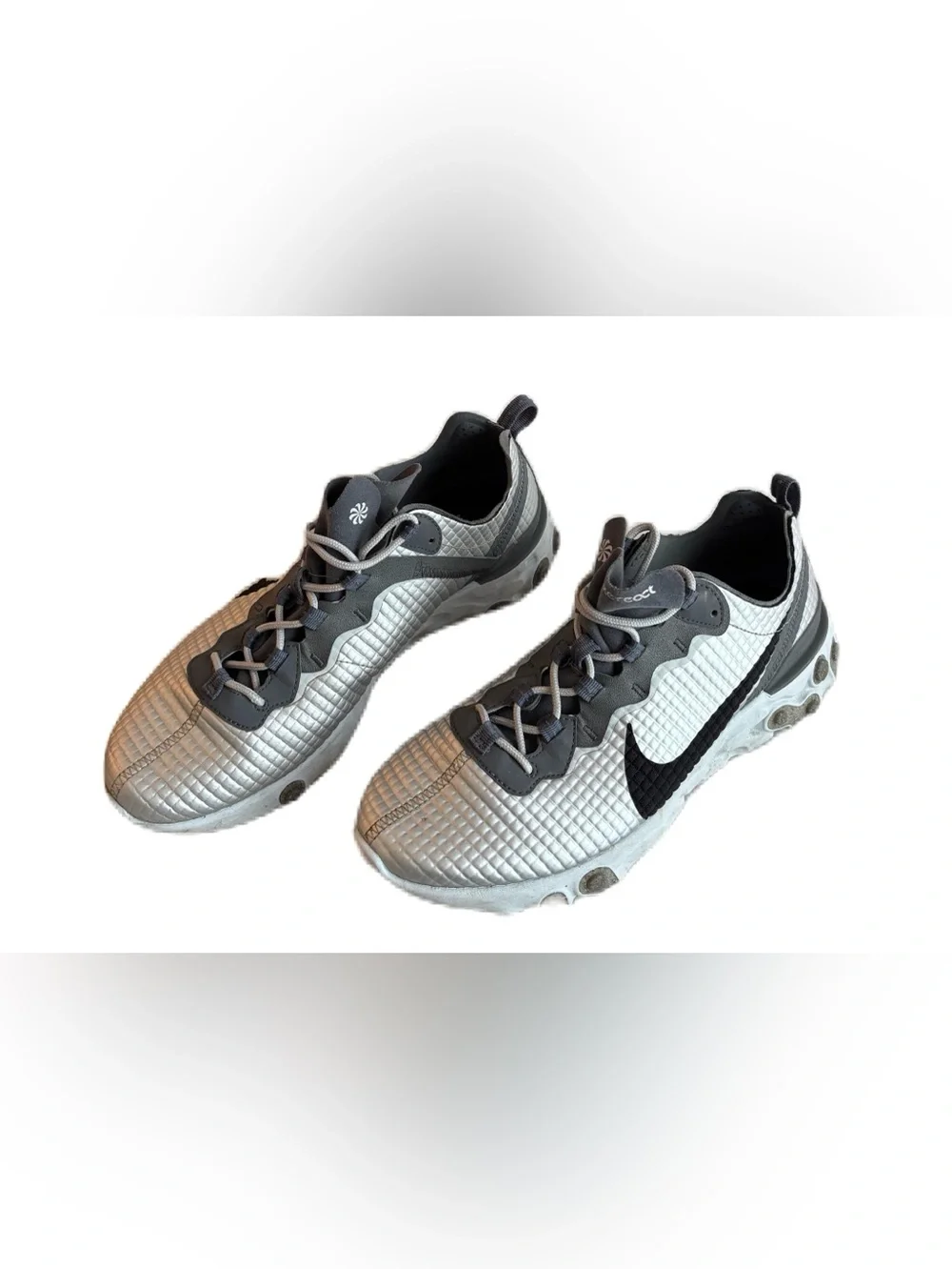 Nike Men's React Element 55 Premium Metallic Silver Quilted Size 10.5 CI3835-001